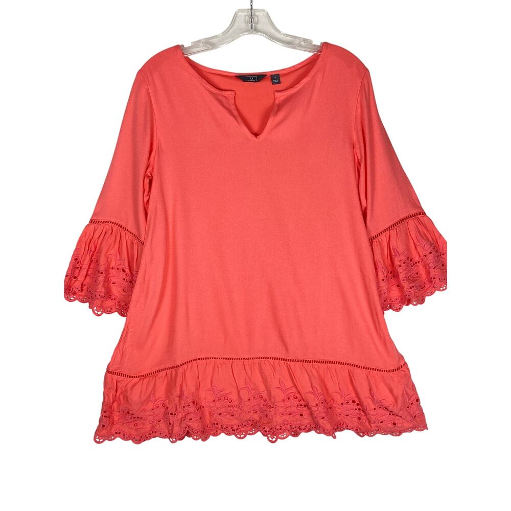 G by Giuliana Eyelet Bell Sleeve Blouse Top Womens 0 Peasant Boho Cottage Flowy